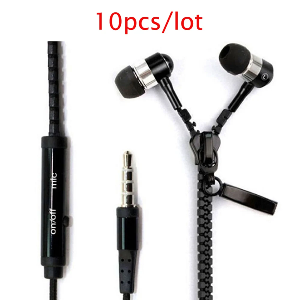 10pcs/lot Handsfree Zipper Style Headphone Earphones 3.5mm Aux jack