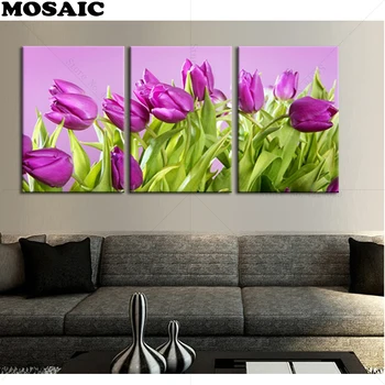 

3pcs/set 5d Diy Diamond Painting Cats 5D Diamond Mosaic flower tulip Cross Stitch Diamond Embroidery rhinestones Pattern