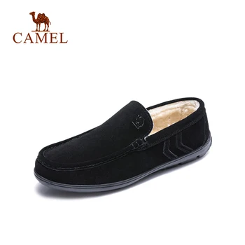 

CAMEL Men Winter Shoes New Snow Loafers with Warm Fur Genuine Leather Scrub Slip-on Man Casual Flats Men Moccasins
