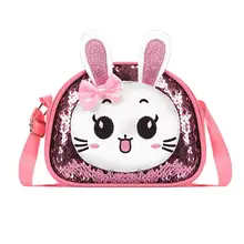 Милые сумки-мессенджеры из искусственной кожи с блестками и кроличьим узором; Повседневные детские сумки через плечо