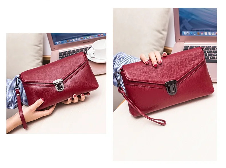 MJ Brand Women Handbag Fashion Genuine Leather Envelope Day Clutch Female Flap Messenger Bag Small Buckle Crossbody Shoulder Bag (20)
