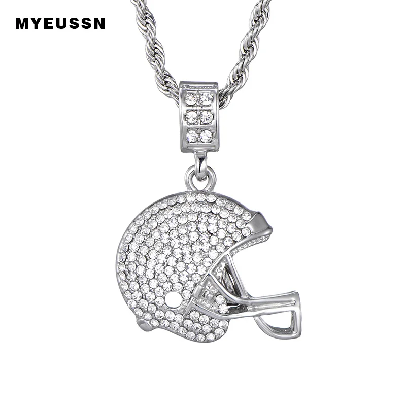 Rugby Helmet Pendant Sport Style For Men Iced Out Chain Shining Crystal Gold/Silver Charm Football Necklace Pendant NFL Helmet