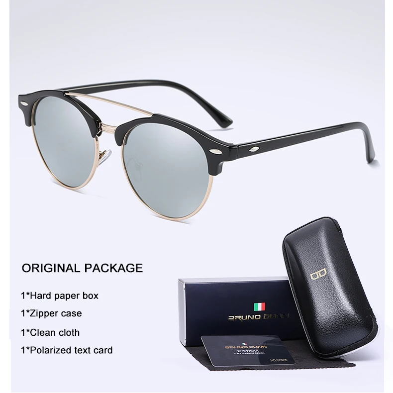 Bruno Dunn Classic Polarized Sunglasses Men Women Retro Brand Designer round Sun Glasses Female Male Fashion Mirror Sunglass ray - Цвет линз: as picture