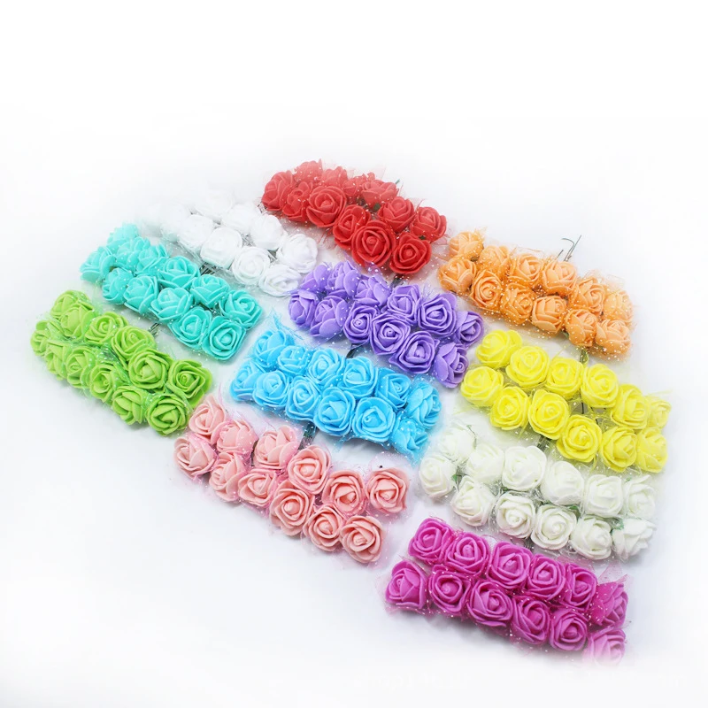 144pcs PE Rose Artificial Flowers With Yarn for DIY Wreath New Year Home Wedding Decoration Party Birthday Gift Hair accessories