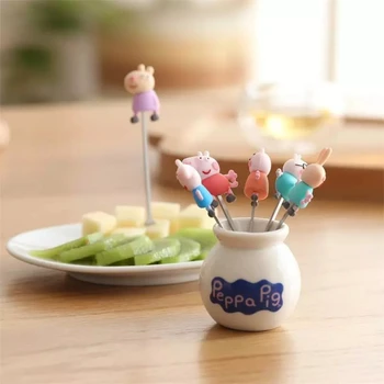 

A Set Cute Mini Animal Cartoon Cat Pig Forks Stainless Steel Fruit Picks Dessert Coffee Ceramic Handle Party Supplies For Kids