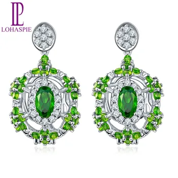 

LP Customized 9K 10K 14K 18K White Gold Natural Gemstone Chrome Diopside & Diamond Stud Earrings Fine Jewelry For Women's Gift