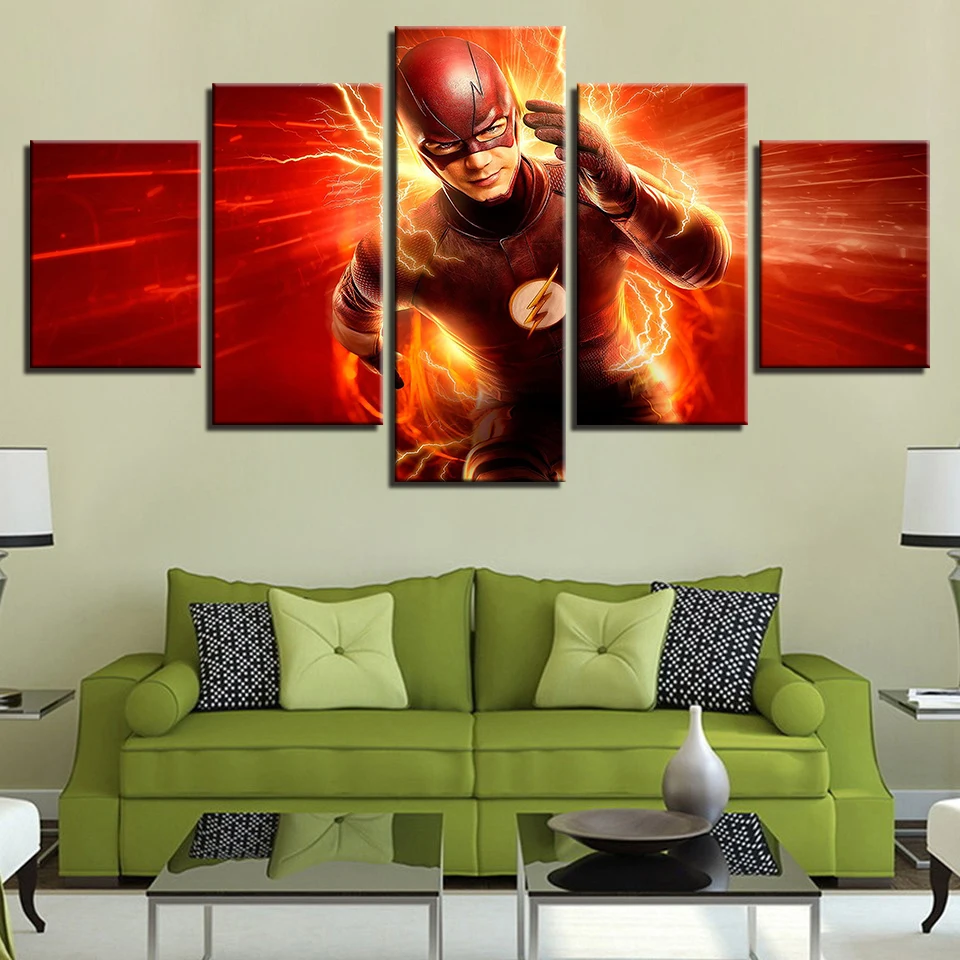 Home Decor Modular Canvas Picture 5 Panel Flash Barry Allen Movie Posters Painting Framework Wall Art For Living Room HD Prints | Дом и сад