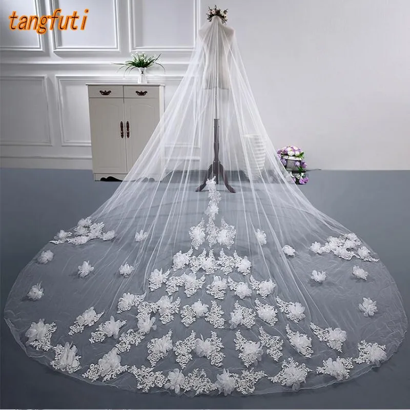 Bridal Veils 3m Cathedral Long Bride Veil Lace Wedding Bridal Veil 3 Meters Bridal Veils With Appliques Edge