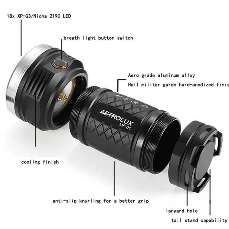 Новейший Astrolux MF01 18x XP G3/Nichia 219C 12000LM супер яркий светодиодный фонарик 18650 IPX 7