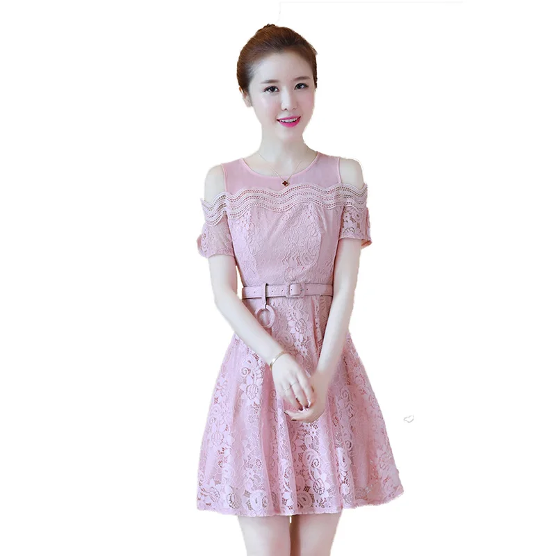 

2018 Summer Women New Exposed Shoulder Super Fire Dress Female Small Fresh Short Seeve Vestidos Free Belt Is011