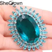 Большой тяжелый 16,6 г Овальный драгоценный камень 30x20 мм насыщенный Синий Аквамарин подарок для женщин Серебряный кулон 57x37 мм