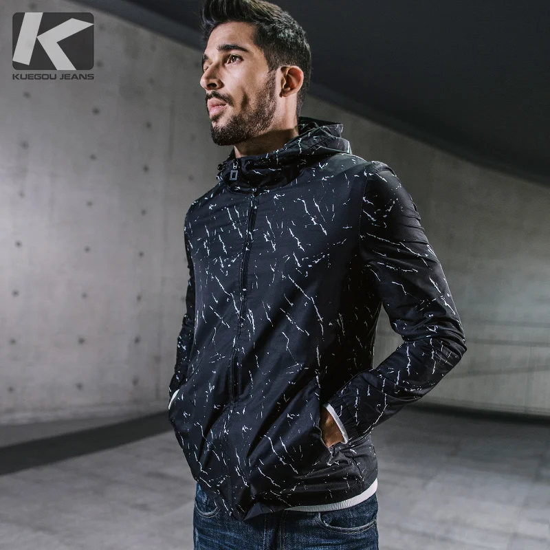 KUEGOU Men Jackets 2017 New Hot Sale Man Hooded Thin