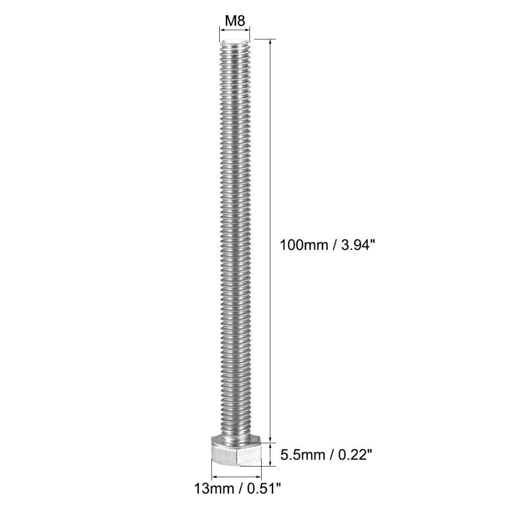 UXCELL 6 шт. шестигранные метрические болты M8x100/120/150 мм 304 Нержавеющая сталь полностью резьбовой шестигранный болт серебро для строительства