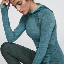 NRAHBSQT женская спортивная рубашка с капюшоном быстросохнущая дышащий с длинным рукавом Йога Топ Женская одежда для фитнеса спортивные топы для спортзала FZ069