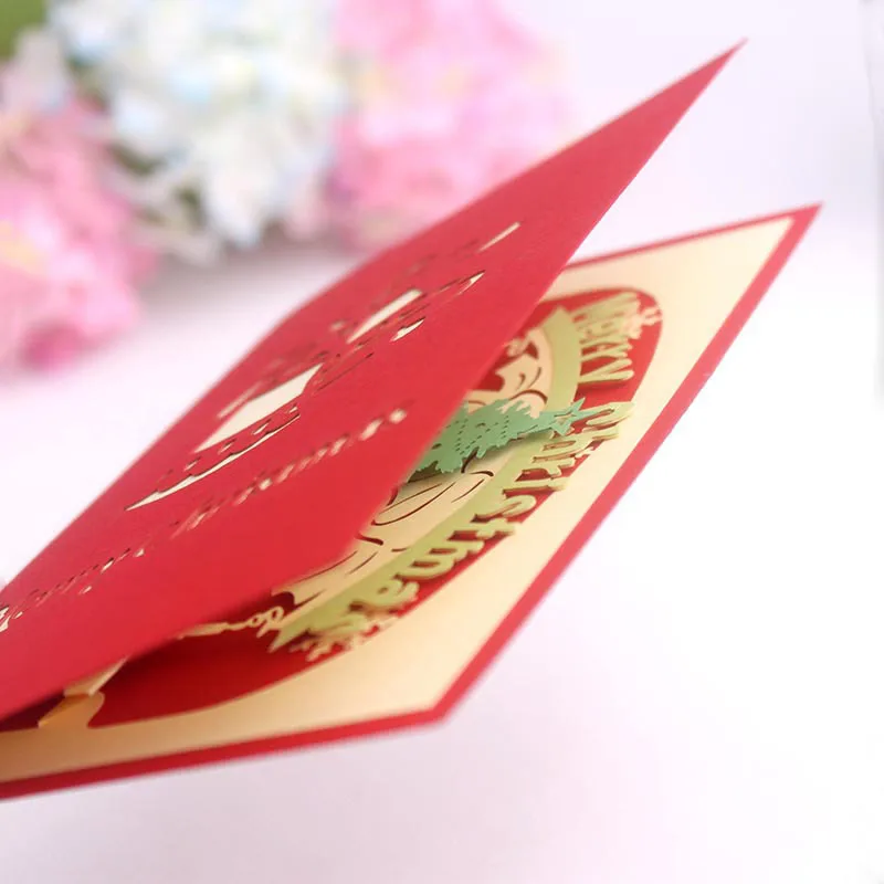 1 шт. Рождественская елка винтажная 3D лазерная резка всплывающая бумага ручной работы на заказ поздравительные открытки Рождественские подарки сувенирные открытки