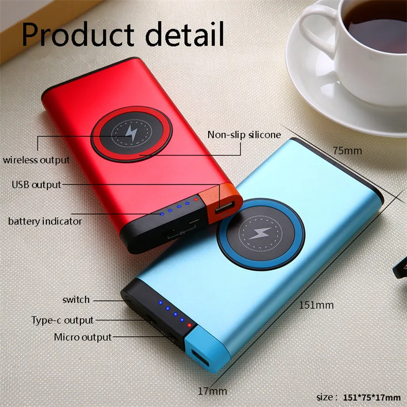 Power Bank 10000 Mah Qi wireless charging metal Slim Charger battery power bank large capacity For iphone 6/7/8 X Hot Sales Power Bank 10000 Mah Qi wireless charging metal Slim Charger battery power bank large capacity For iphone 6/7/8 X Hot Sales