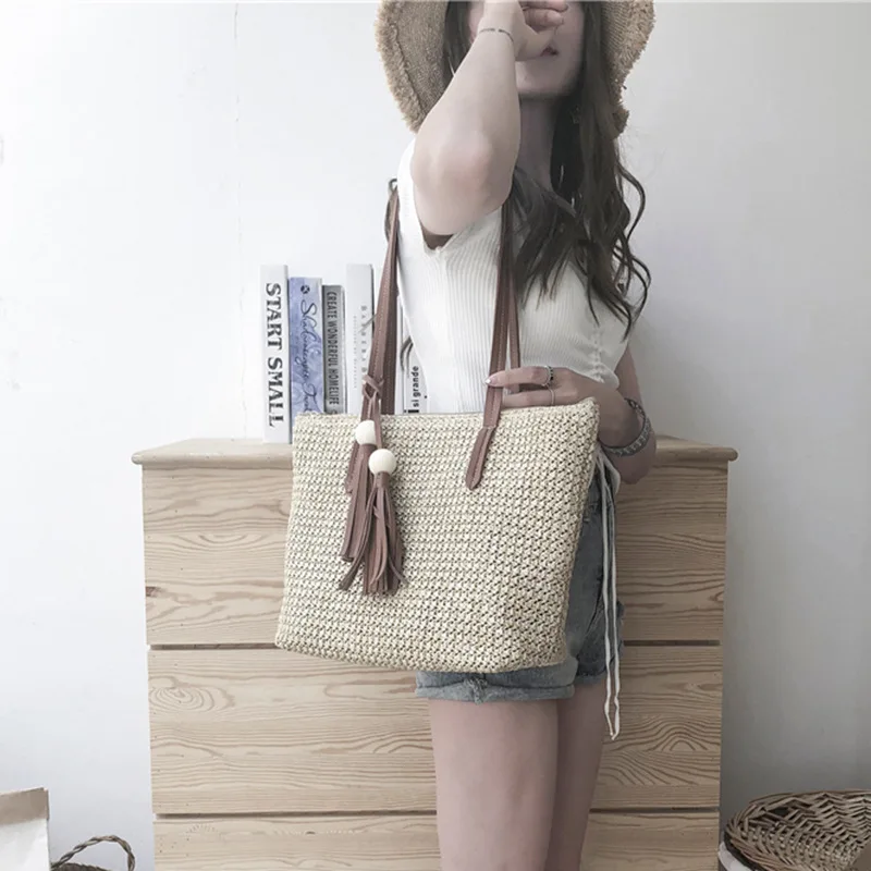 Femminile Delle Estate Nappa Bolsa Paglia Nuova Ss3233 Borsa Tessuto Del khaki deep light Donne Signora Modo Beige Spiaggia Spalla Popolare Brown Brown Grande Viaggio Di Sacchetto Della Ins 0vfqdvw
