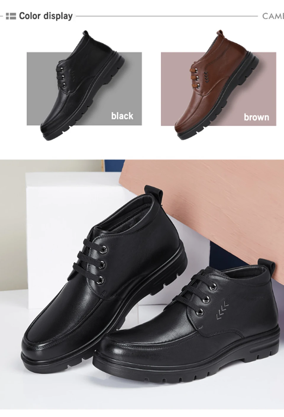 CAMEL/мужские ботинки с теплым мехом; деловые повседневные ботинки из натуральной кожи; черные Нескользящие мужские ботинки из мягкой коровьей кожи; Bota