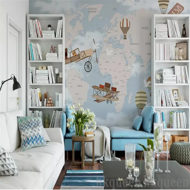 Hand-painted spaceship sky retro Nordic children custom large indoor wallpaper mural 3D photo wall Hand-painted spaceship sky retro Nordic children custom large indoor wallpaper mural 3D photo wall