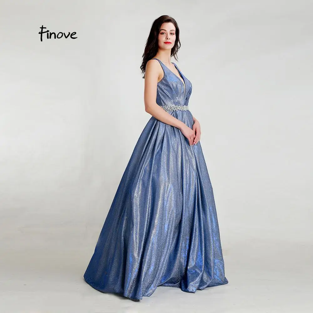 Finove светоотражающее платье элегантное платье для выпускного вечера из блестящих материалов сексуальное платье трапециевидной формы с v-образным вырезом и кристаллами платья Robe De Soiree