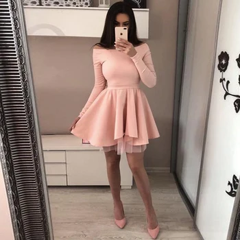 

Cheap Homecoming Dresses Long Sleeves Black Red Pink Popular Junior Short A-line Freshman Graduation Dress mezuniyet elbise