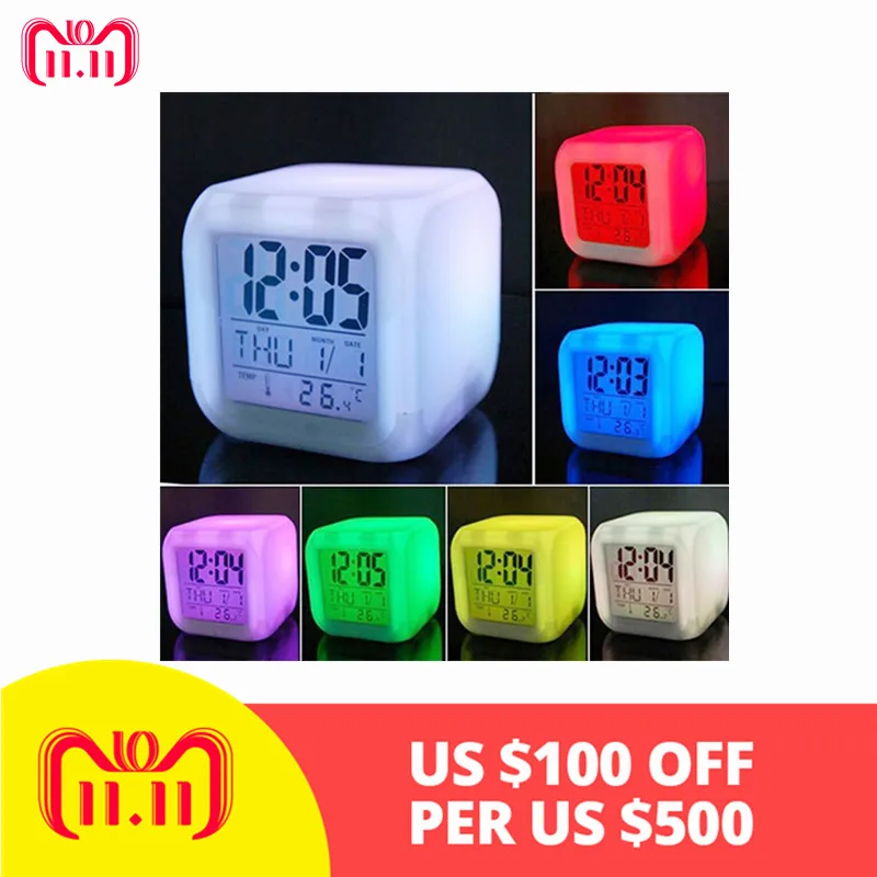 

New Color Change Multi-function LED Glowing Change Digital Alarm Clock LED Watch Glowing Thermometer Desktop Clock Cube TSLM1