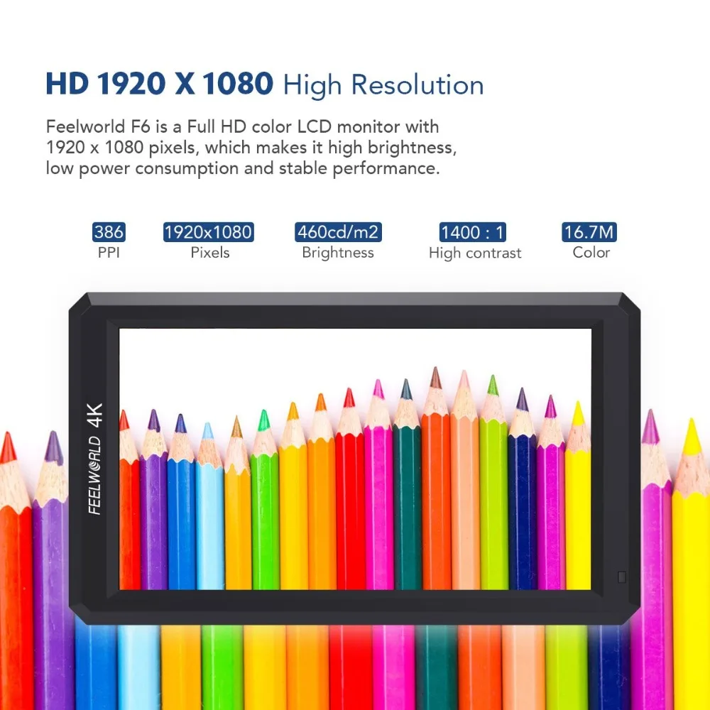 Feelworld F6 5.7inch Full HD 1920x1080 IPS DSLR HDMI Field Video Monitor with Tilt Arm Power Out for Handheld Gimbal Stabilizer