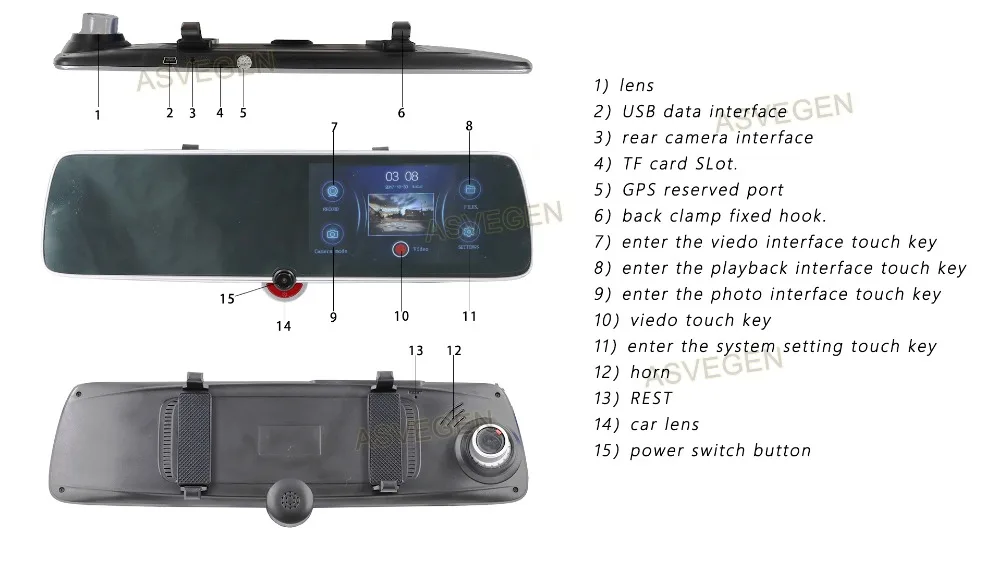 4,3 дюймов, автомобильная dvr камера, видеорегистратор FHD 1080 P, 3 камеры, Автомобильный видеорегистратор, зеркало заднего вида, g-сенсор DVR