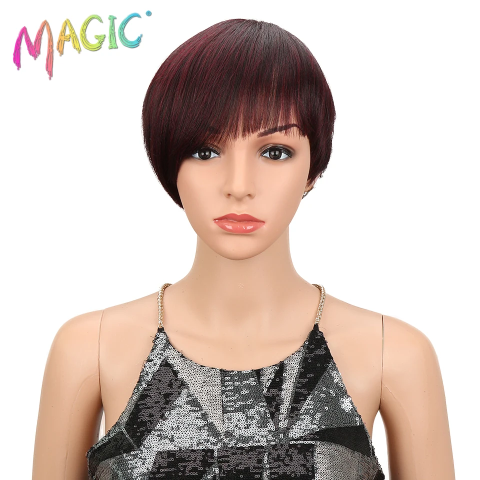

MAGIC Hair Short Straight Synthetic Wigs For Women 8 Inch Black Red Wigs Heat Resistant Hair Cosplay Heat Resistant Wigs