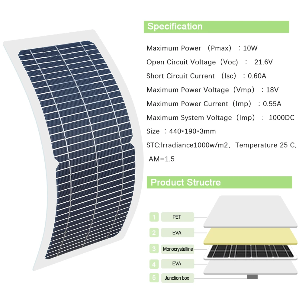 Xinpuguang 18 в 10 Вт солнечная панель комплект прозрачный полугибкий монокристаллический элемент DIY модуль открытый разъем DC 12 В зарядное устройство