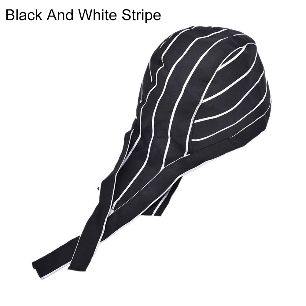 HN Striped Ribbon Skull Cap Professional Kitchen Catering Cook Chef Hat Novelty 