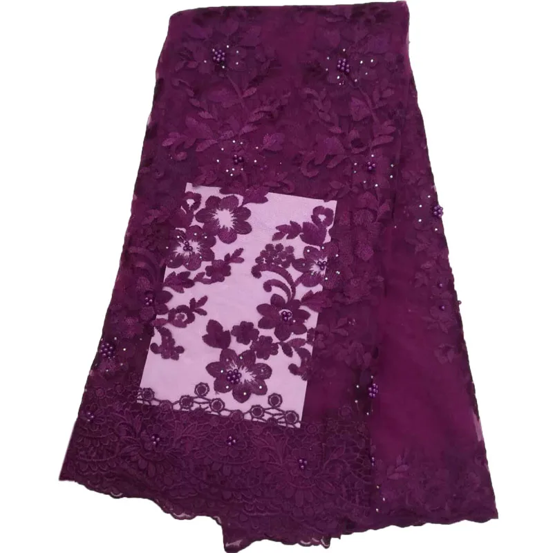 burgundy nigerian lace fabrics 2018 beaded tulle lace fabric luxury