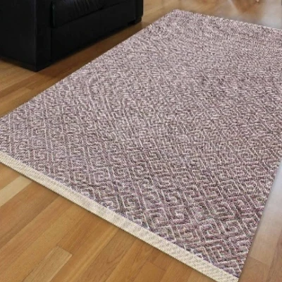 

Else Purple White Nordec Locked ikat Ethnic Scandinav Modern Anti Slip Kilim Washable Decorative Plain Paint Woven Carpet Rug