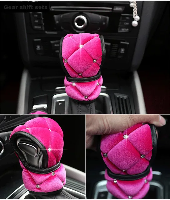 Winter Soft Plush Car Gear Cover Crystal Crown Auto Hand Brake Cover  Shifter Gear Knob Cover Styling Car Interior Accessories