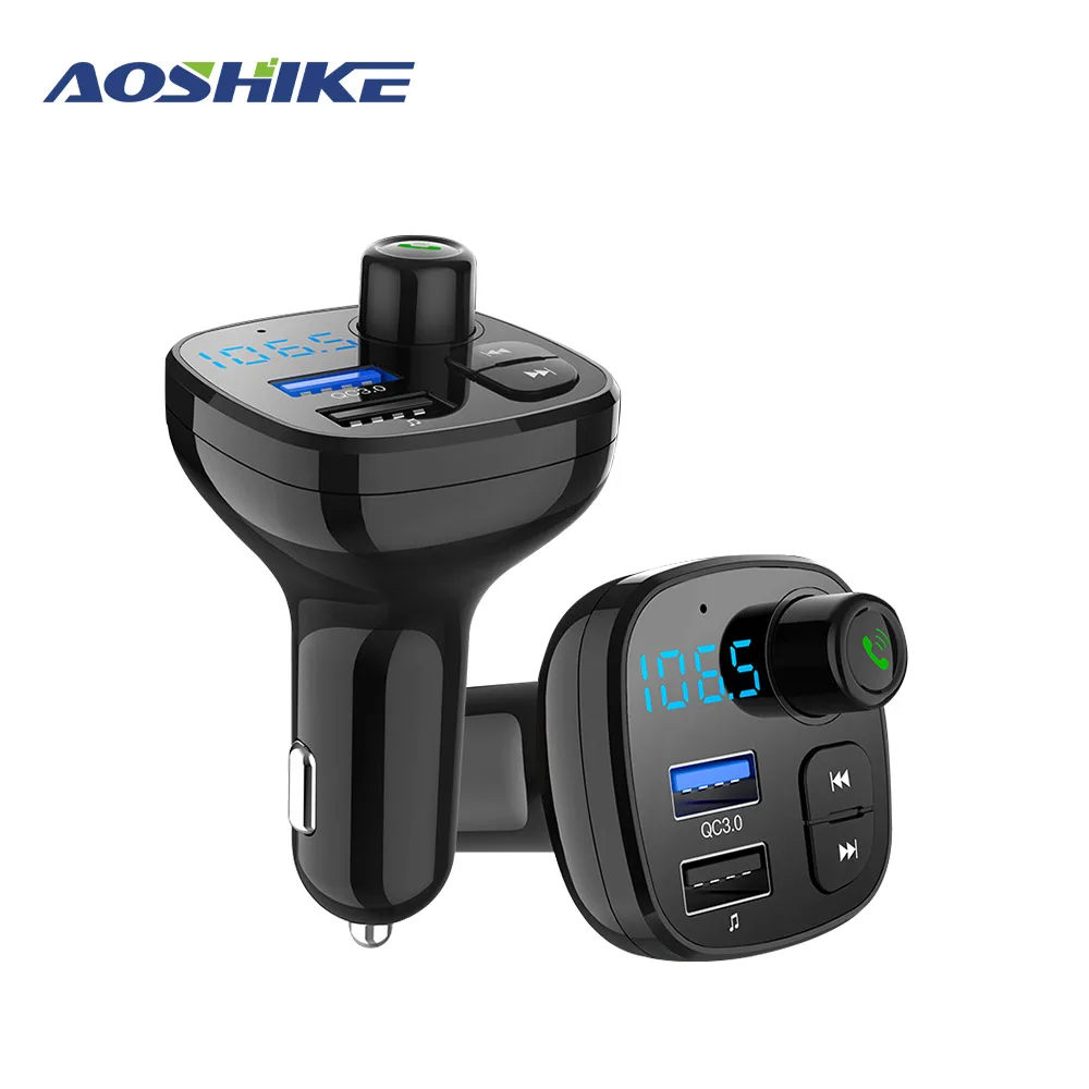 

AOSHIKE FM Transmitter MP3 Player Bluetooth Car Kit Modulator 3.0A USB Car Charger Support TF Card and U-disk AUX OUT