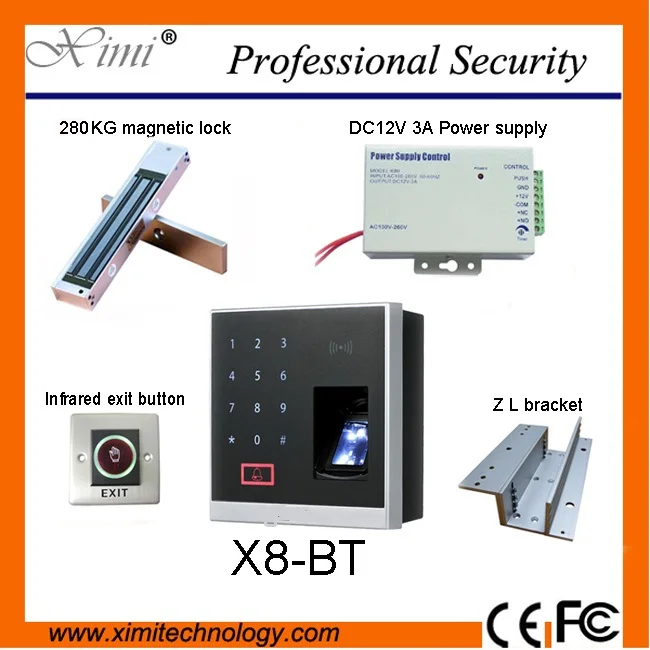 

X8-BT Fingerprint And Bluetooth Access Control And 280KG EM Electro Magnetic Locks, 12V Power, Exit bButtons With IC Card Reader