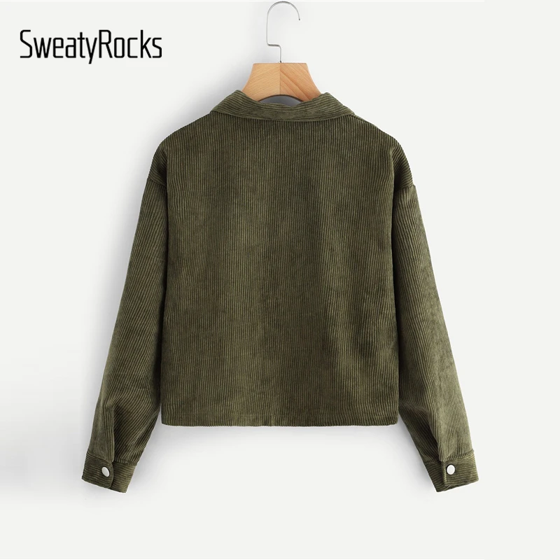 SweatyRocks الصلبة عارضة المزدوج جيب سروال قصير معاطف 2018 واحد الصدر بدوره إلى أسفل طوق قميص الخريف النساء سترة و قمم