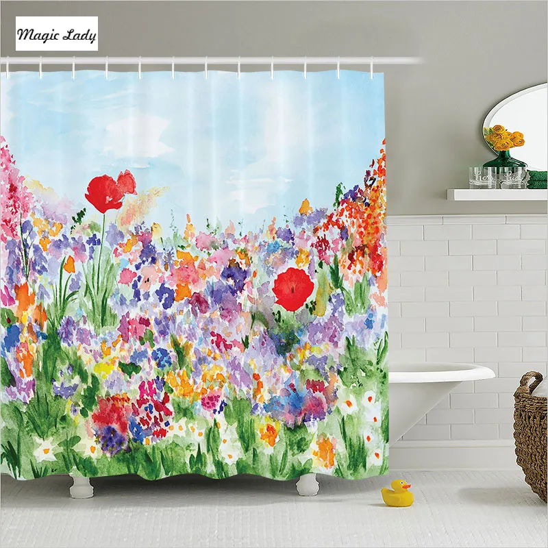 Shower Curtain Clip Bathroom Accessories Watercolor Flower Art Garden