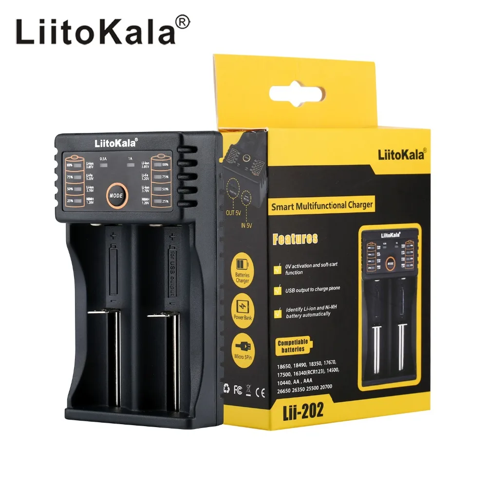 Liitokala Lii-202 USB интеллектуальное зарядное устройство с функцией Power Bank для Ni-MH литий для 18650 26650 18350 14500 lii202