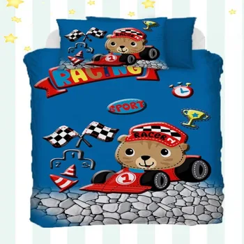 

Else 4 Piece Red Racing Car Cute Bears Blue Floor Boy 3D Print Cotton Satin Baby Duvet Cover Bedding Set Pillow Case Bed Sheet