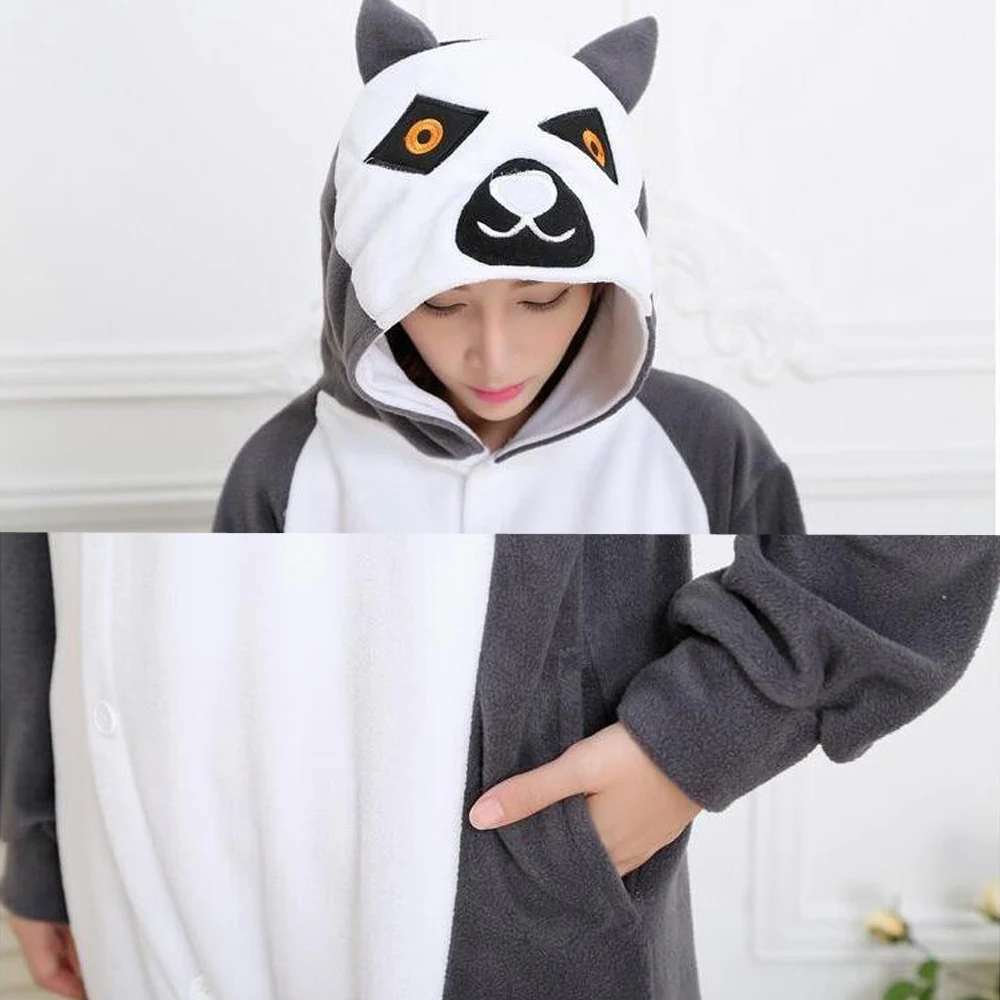 Пижама для взрослых Lemur Kigurumi Onesie Unsiex, Пижама kigurumi, теплая мягкая одежда для сна, домашняя одежда, вечерние костюмы на Хэллоуин