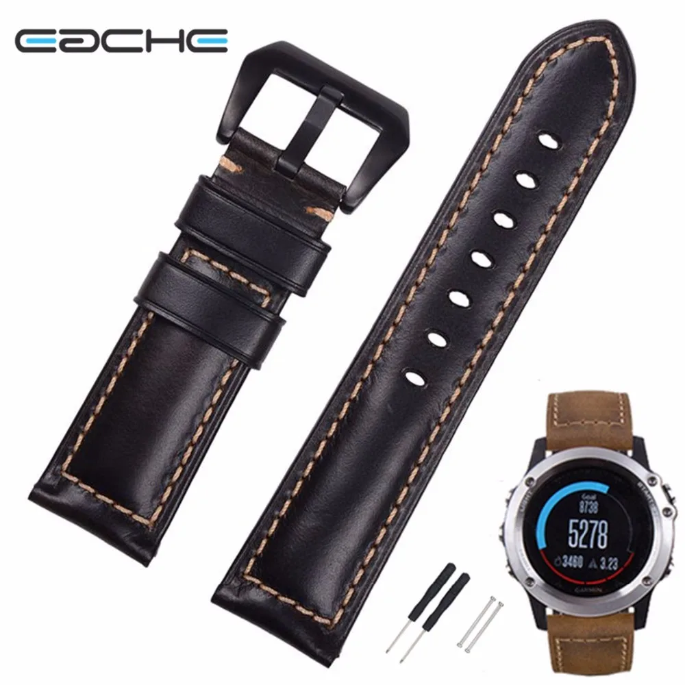 

Eache Oil Leather Watch Bands 26mm Fit For GARMIN FENIX 3 Smart Watches Colors Black Dark Brown Light Brown Blue Green Red Brown