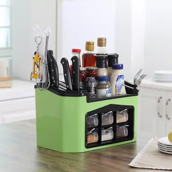 

TG-Motors Spice Rack Kitchen Shelf Tools Box Spice Jar Storage Rack Chopsticks Cutter Storage Box Large Capacity