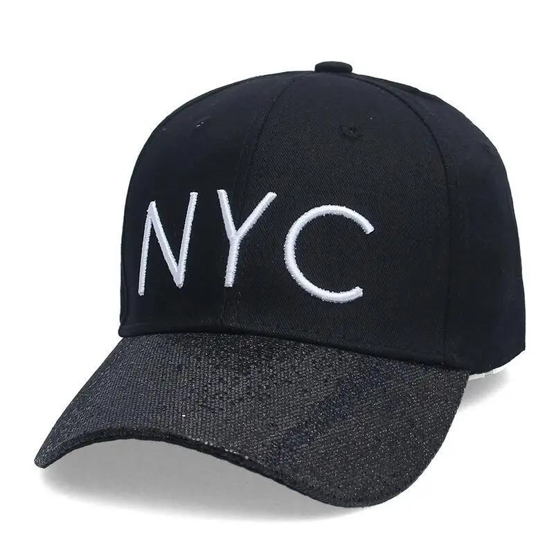 

Seioum New Black Embroidery NYC Letter Hats Women Men Shinny Visor Baseball Cap Adjustable Casual Hip Hop Snapback Caps