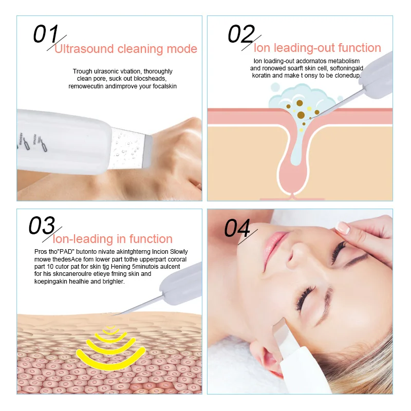Ultrasonic Skin Scrubber Blackhead Removal Deep Face Cleaning Skin Peeling Extractor Skin Care Rejuvenation Beauty Device 4345