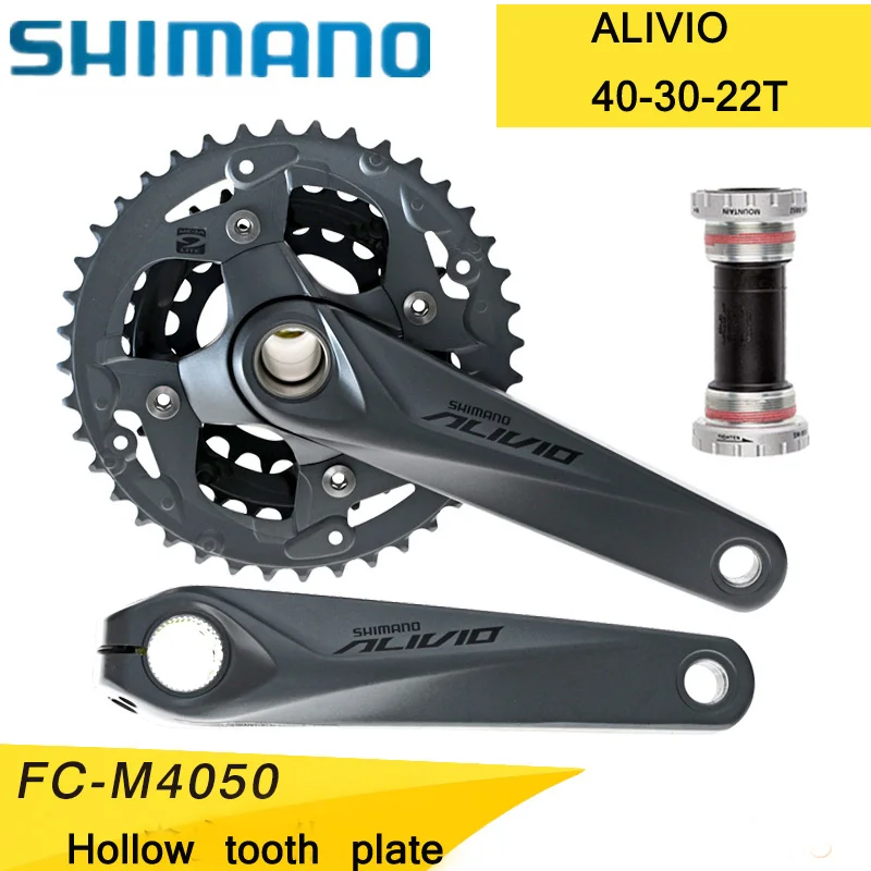 SHIMANO M4050 Кривошип горного велосипеда для езды на велосипеде кривошипно звездочки ALIVIO DEORE XT/22 Вт, 30 Вт, 40 т шатун для велосипеда комплект нижнего белья с открытой зубчатая пластина