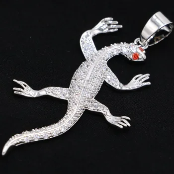 

SheType 3.6g Lizard White Sapphire Garnet Gift For Girls 925 Solid Sterling Silver Pendant 50x27mm