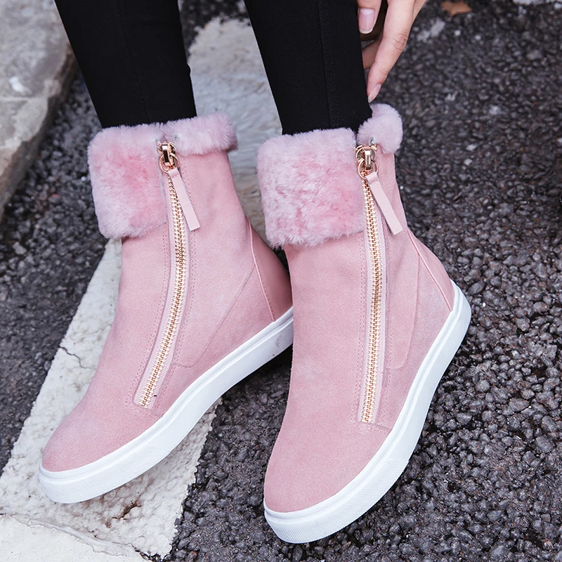 Fashion Double Zipper Flat Boots Women Winter Cow Suede Leather Comfort Wool Female Fur Short Booties Handmade Lady Warm Shoes Fashion Double Zipper Flat Boots Women Winter Cow Suede Leather Comfort Wool Female Fur Short Booties Handmade Lady Warm Shoes