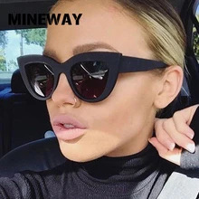 MINEWAY, кошачий глаз, солнцезащитные очки для женщин, Дамская мода, фирменный дизайн, зеркальные линзы, Ретро стиль, толстая оправа, солнцезащитные очки для женщин, Oculos