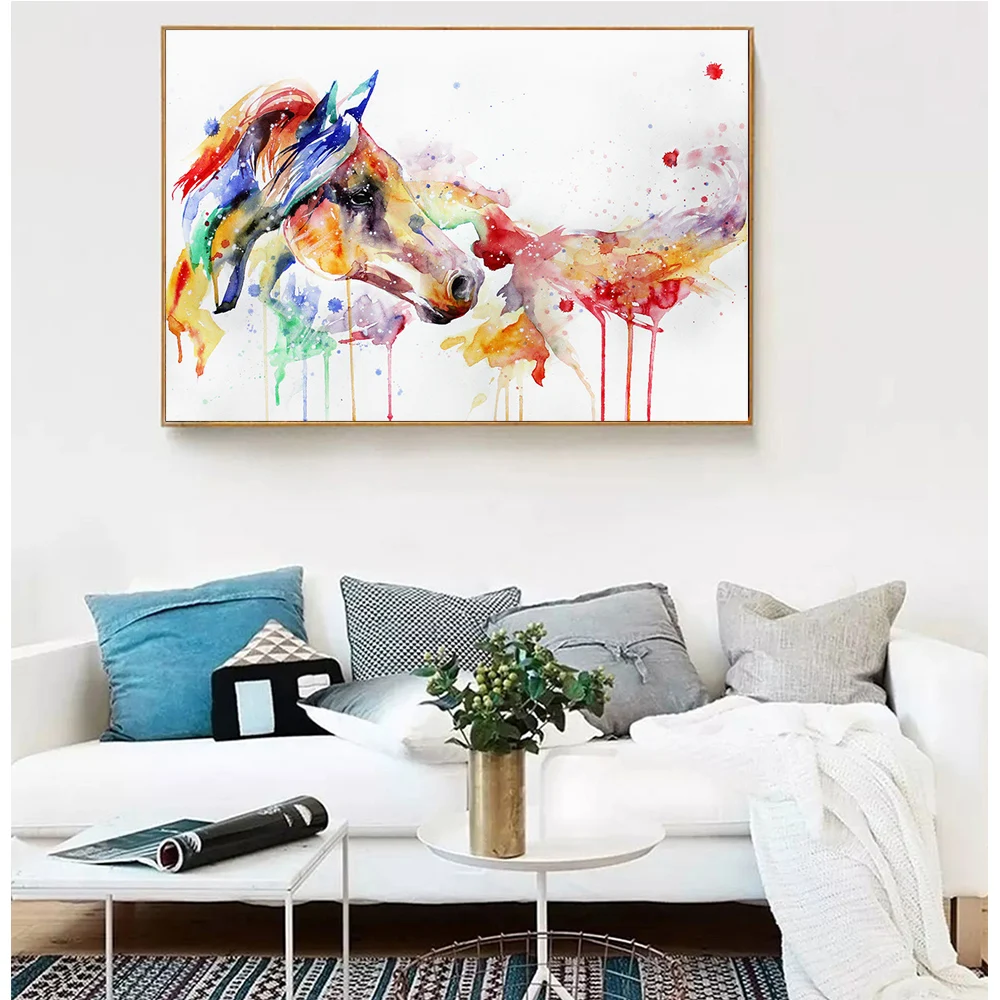 

GOODECOR HD Wall Printing Abstract Horse Printing Poster on Canvas Watercolor Wall Canvas Picture for Living Room Decorative